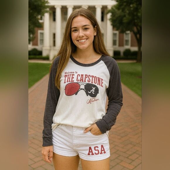 Alabama Capstone Alumni Raglan Sleeve T-shirt L/S L Grey White Red Collegiate - Picture 1 of 6